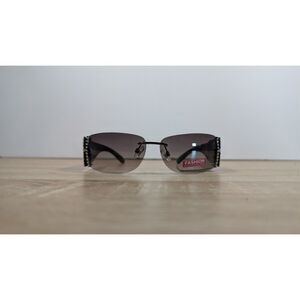 Foster Grant Rimless Sunglasses Black Wide Arms Rhinestone Accent Y2K NWT